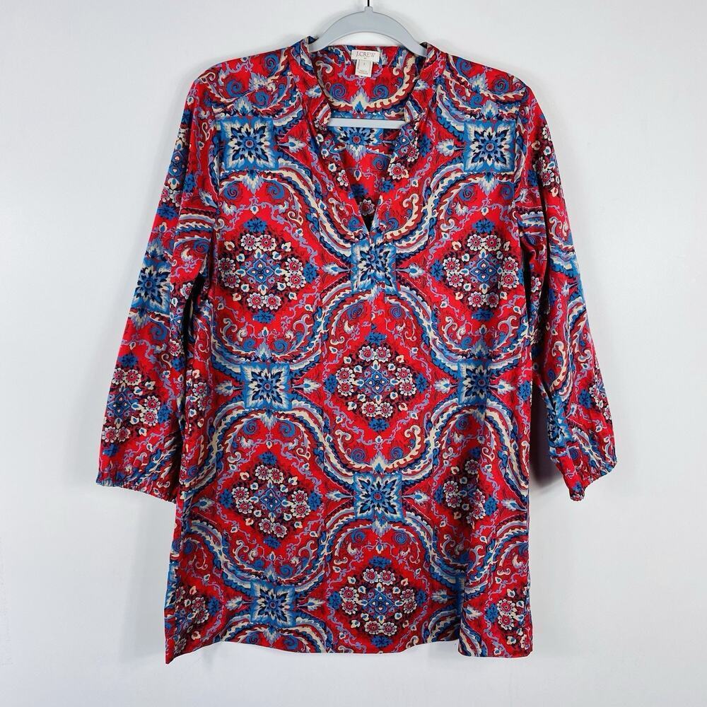 J. Crew Tunic Top Women's Small Red Cotton Boho Casual